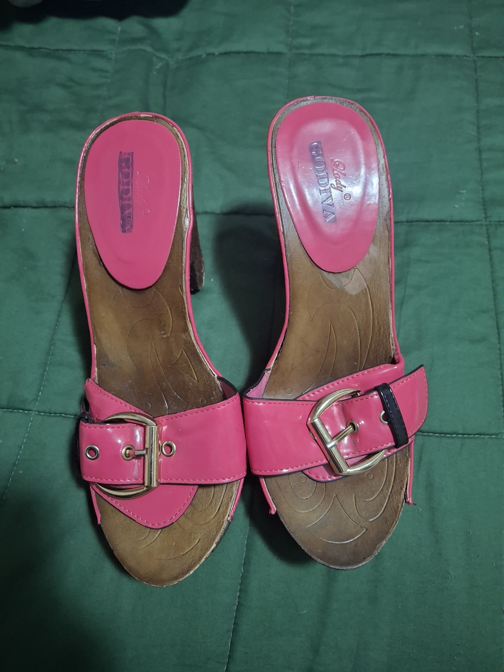 Vintage Lady Godiva Hot Pink Patent Wooden Platform Heels / Clogs — Size 7